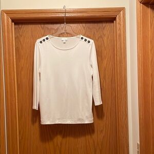 J. Jill White Buttoned Fitted 3/4 Sleeve Blouse
